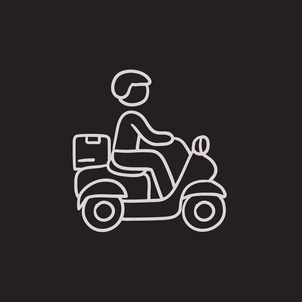 Man carrying goods on bike sketch icon. — Stock Vector