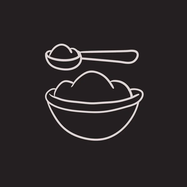 宝宝勺子和碗满的饭素描图标. — 图库矢量图片