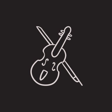 Violin with bow sketch icon. clipart