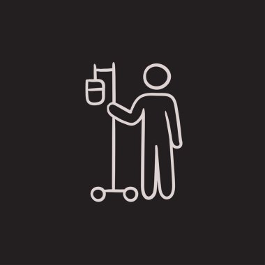 İntravenöz damlalık kroki simgesi olan hasta.