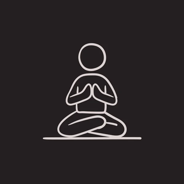 Hombre meditando en el icono del boceto de la pose de loto . — Vector de stock