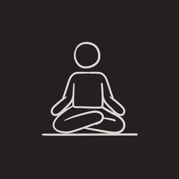 Hombre meditando en el icono del boceto de la pose de loto . — Vector de stock