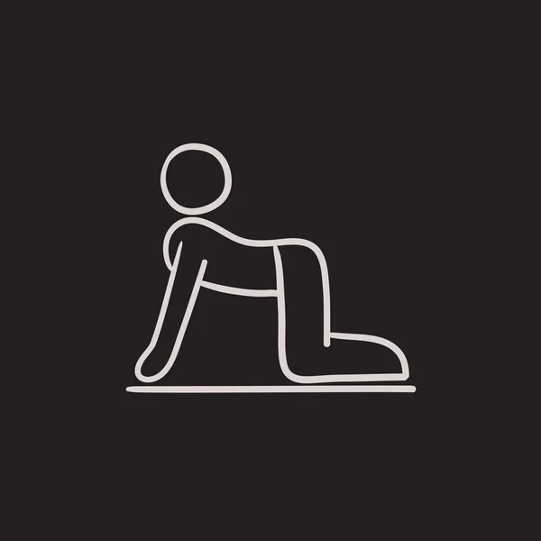 Seorang pria berlatih yoga ikon sketsa . - Stok Vektor
