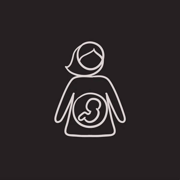 Bébé fœtus dans l'utérus mère croquis icône . — Image vectorielle
