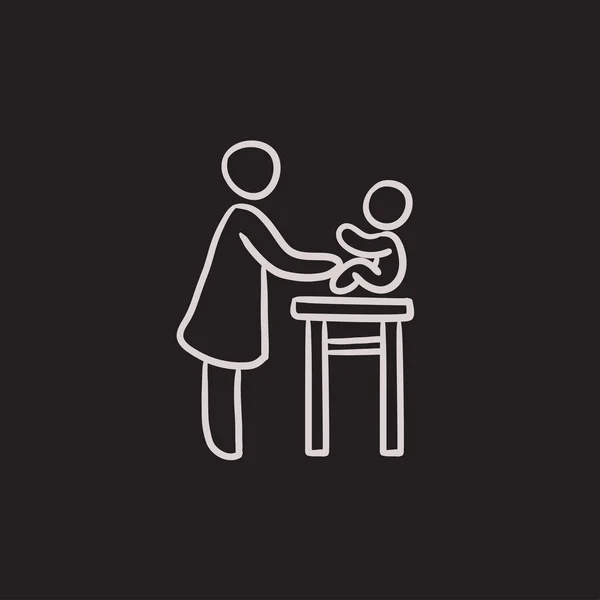 赤ちゃんスケッチ アイコンの世話をする女性. — ストックベクタ