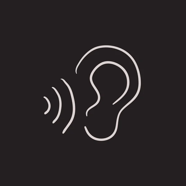 耳と音の波のスケッチ アイコン. — ストックベクタ