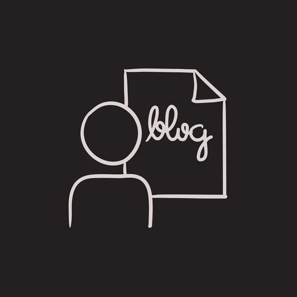 Man och blad med ordet blogg skiss ikon. — Stock vektor