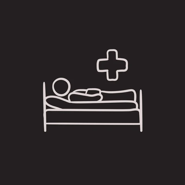 Pacjenta leżącego na łóżku szkic ikona. — Wektor stockowy