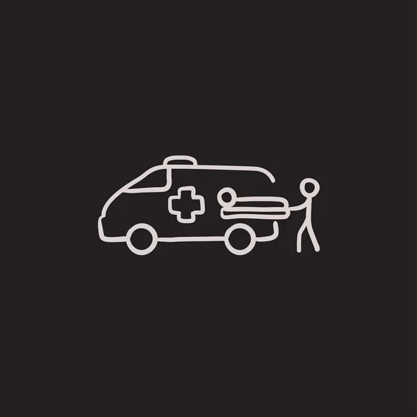 患者、救急車の車スケッチ アイコンを持つ男 — ストックベクタ
