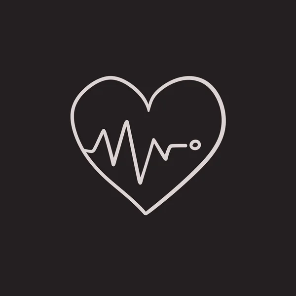Hart met cardiogram schets pictogram. — Stockvector