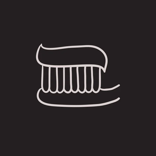 Cepillo de dientes con el icono del boceto de pasta de dientes . — Vector de stock
