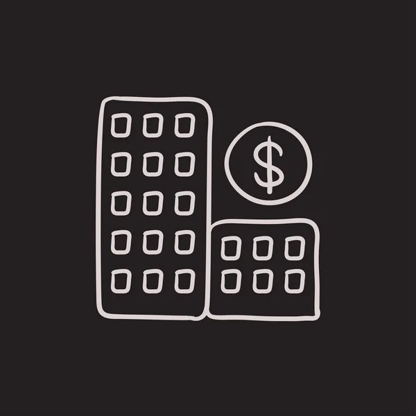 Condominium met dollar symboolpictogram schets. — Stockvector