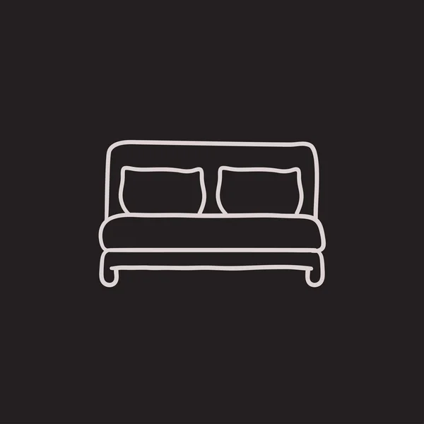 더블 침대 스케치 아이콘. — 스톡 벡터
