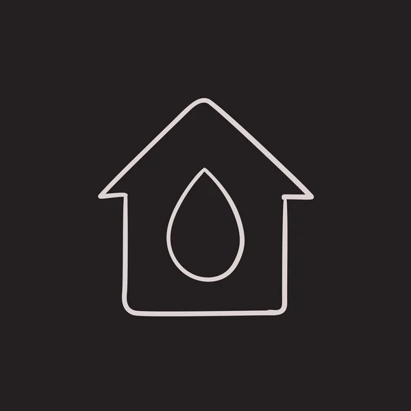 Dům s kapkou vody skica ikony. — Stockový vektor