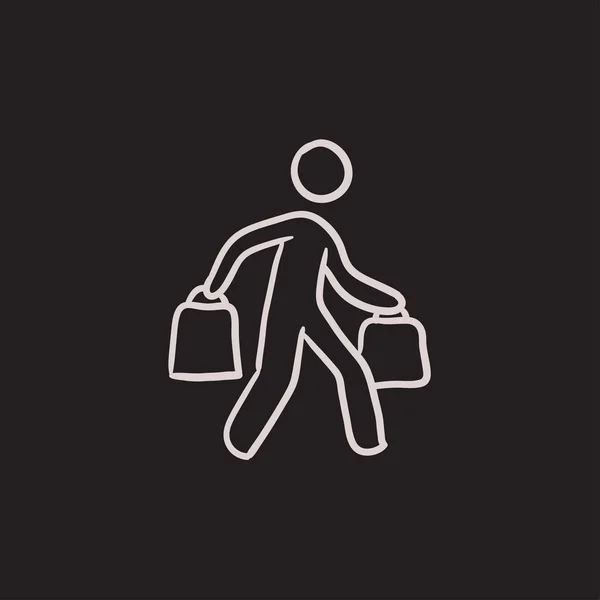 Homem carregando sacos de compras ícone esboço . —  Vetores de Stock