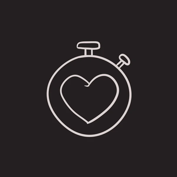 Stopwatch with heart sign sketch icon. — Stock Vector