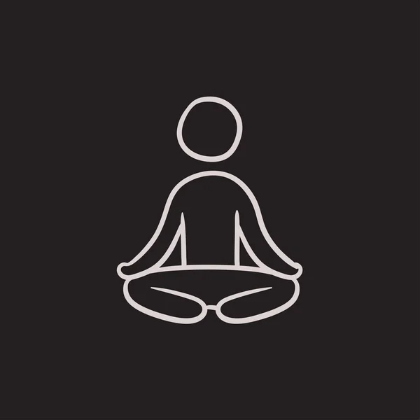 ロータス ポーズ スケッチ アイコンで瞑想の男. — ストックベクタ