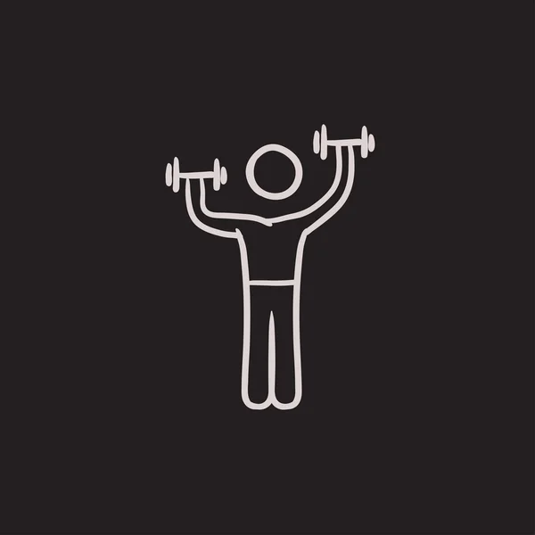 Man trainen met halters schets pictogram. — Stockvector