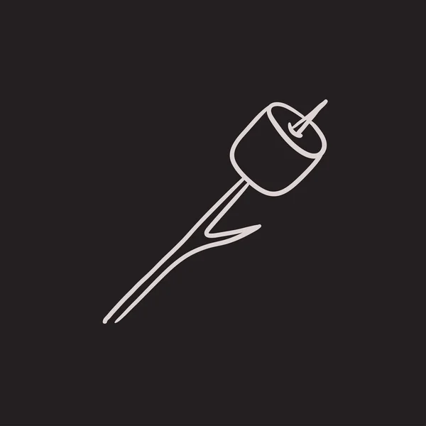 Marshmallow dipanggang pada tongkat kayu ikon sketsa  . Stok Vektor