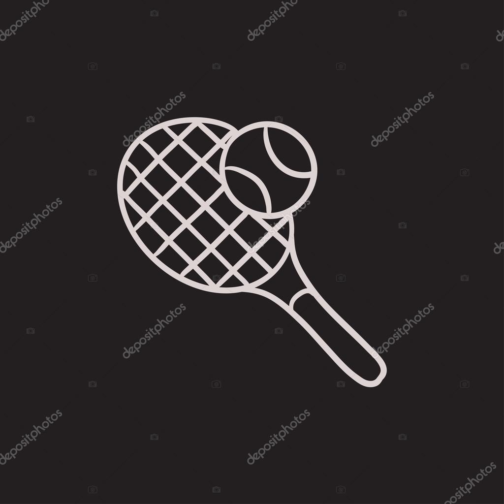 Ikon permainan tenis dan sketsa bola Vektor Stok oleh
