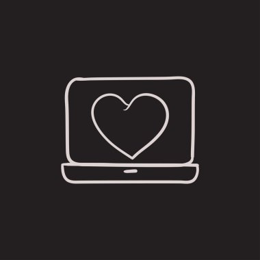 Laptop ekran kalp sembolü ile kroki simgesi.