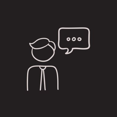 Konuşma kare kroki simgesi olan adam.