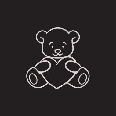 Oyuncak ayı ile kalp kroki simgesi.