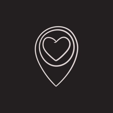 Harita göstergesi ile kalp kroki simgesi.
