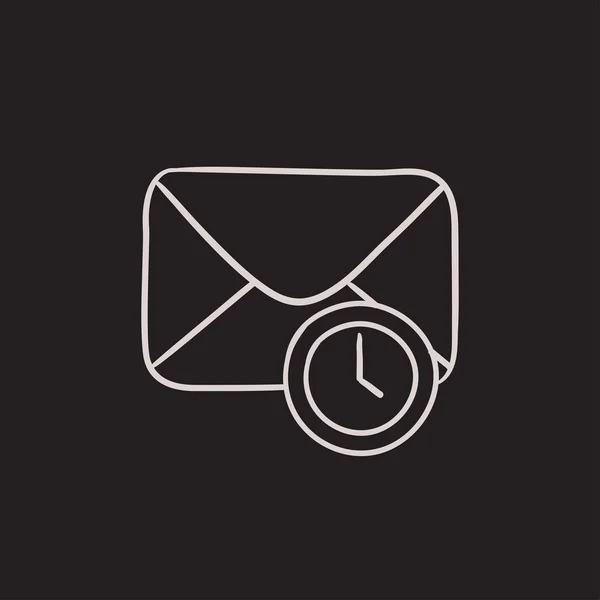 Sobre de correo con el icono del boceto del reloj . — Vector de stock