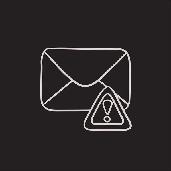 Envelope mail com ícone de esboço de sinal de aviso . —  Vetores de Stock