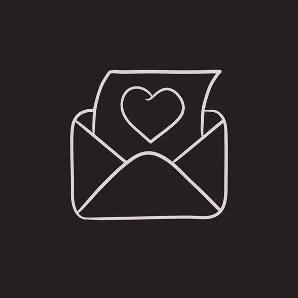 Posta di busta con l'icona del cuore schizzo . — Vettoriale Stock