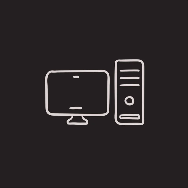 Icono de boceto de CPU y monitor . — Vector de stock