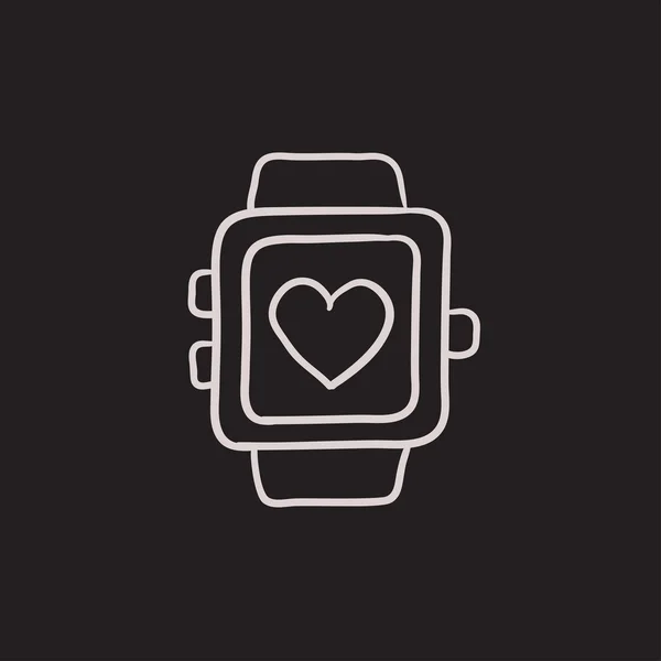 Smartwatch con símbolo del corazón icono del boceto . — Vector de stock