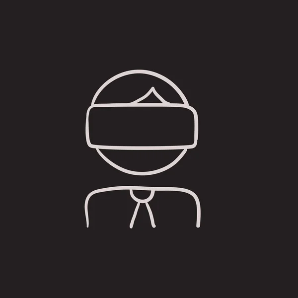 Hombre con casco de realidad virtual icono de boceto . — Vector de stock