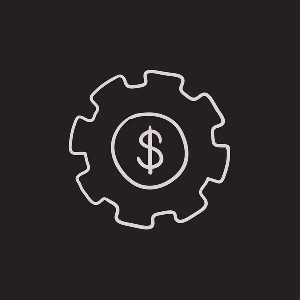 Ingranaggio con simbolo dollaro schizzo icona . — Vettoriale Stock