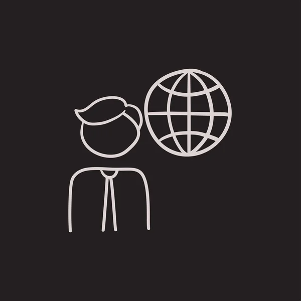 Hombre con icono de boceto globo . — Vector de stock