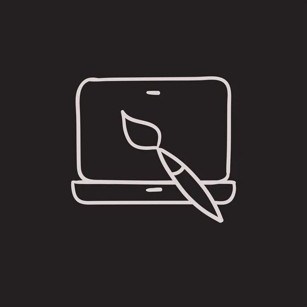 노트북 브러시 스케치 아이콘. — 스톡 벡터