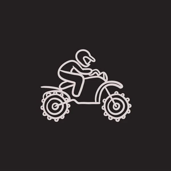 Uomo guida motocross moto schizzo icona . — Vettoriale Stock