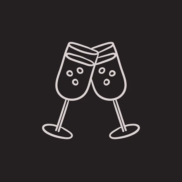 Dos vasos con icono de boceto champaign . — Vector de stock