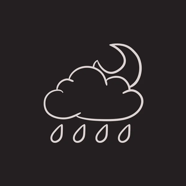 Cloud with rain and moon sketch icon. — Stock Vector