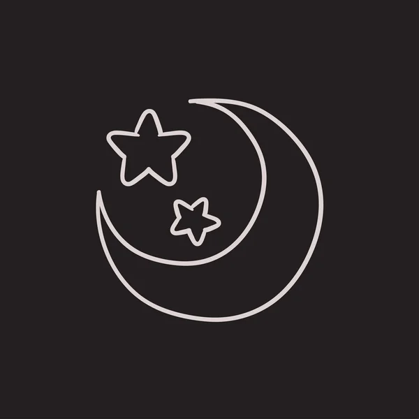 Icono de dibujo de luna y estrellas . — Vector de stock