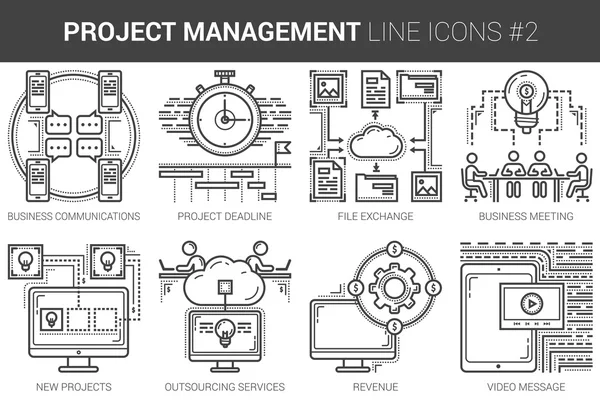 Project management linje Ikonuppsättning. — Stock vektor