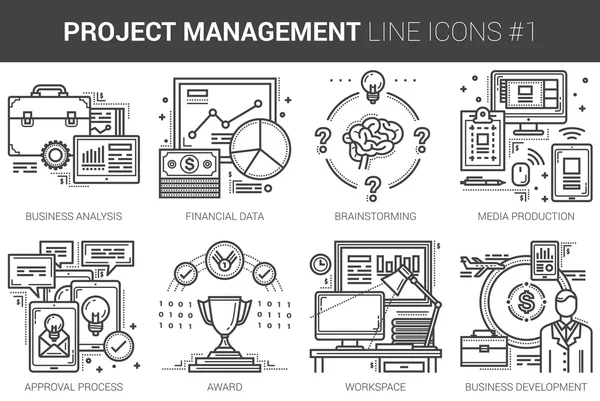 Project management lijn pictogramserie. — Stockvector