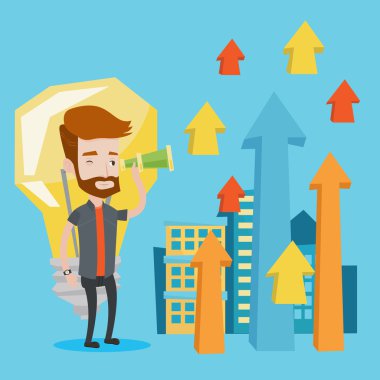 Oklar yükseltme üzerinde spyglass bakarak adam.