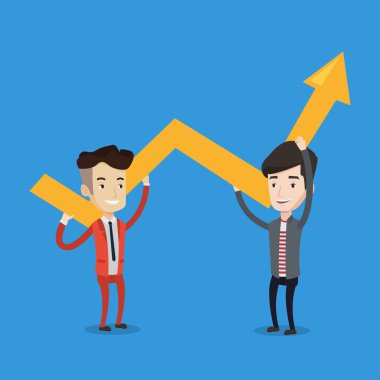 Yukarı ok tutan iki iş adamları.