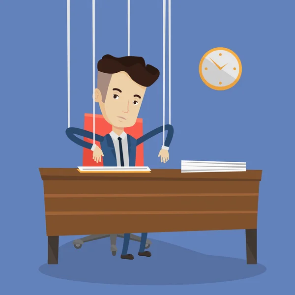 Empresario marioneta en cuerdas de trabajo . — Vector de stock