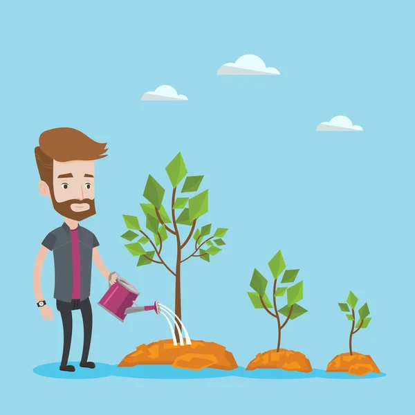 Businessman watering trees vector illustration. — Stock Vector