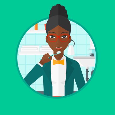 Diş fırçalayan kadın vektör çizimi.