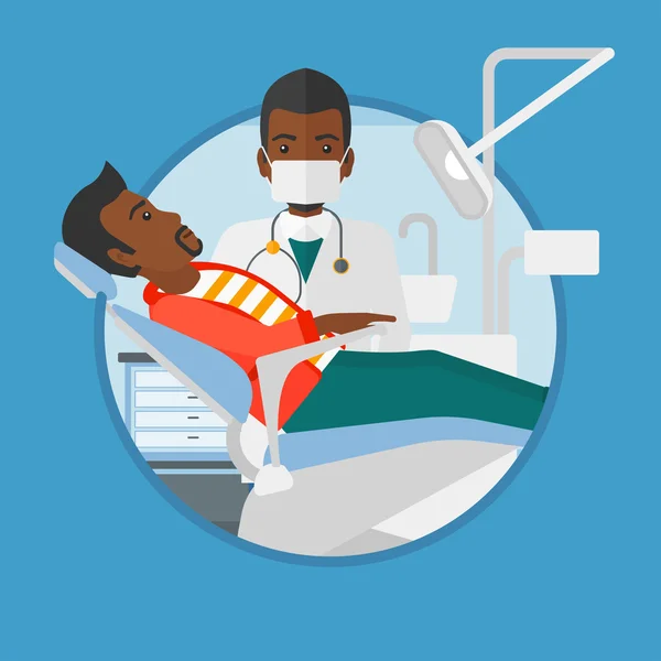 Paciente y médico en el consultorio del dentista . — Vector de stock