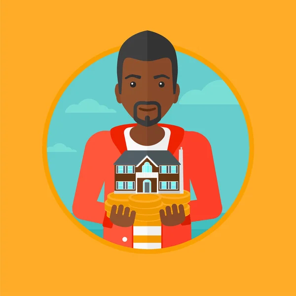 Man Holding huis model vector illustratie. — Stockvector